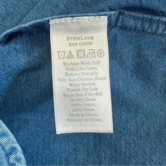 Everlane Splitneck Blue Jean Denim Shift Dress Pockets Size 10 - Picture 11 of 13